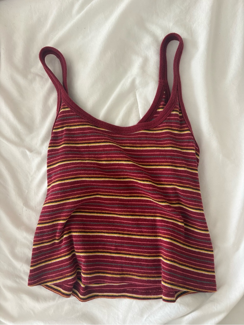 Colsie Burgundy Striped Knit Tank with Yellow & Pink Accents